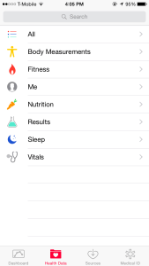 The Health Data section of Apple's Health app