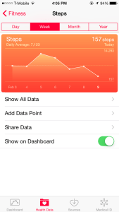 Step data seen within the Health app on iOS 8